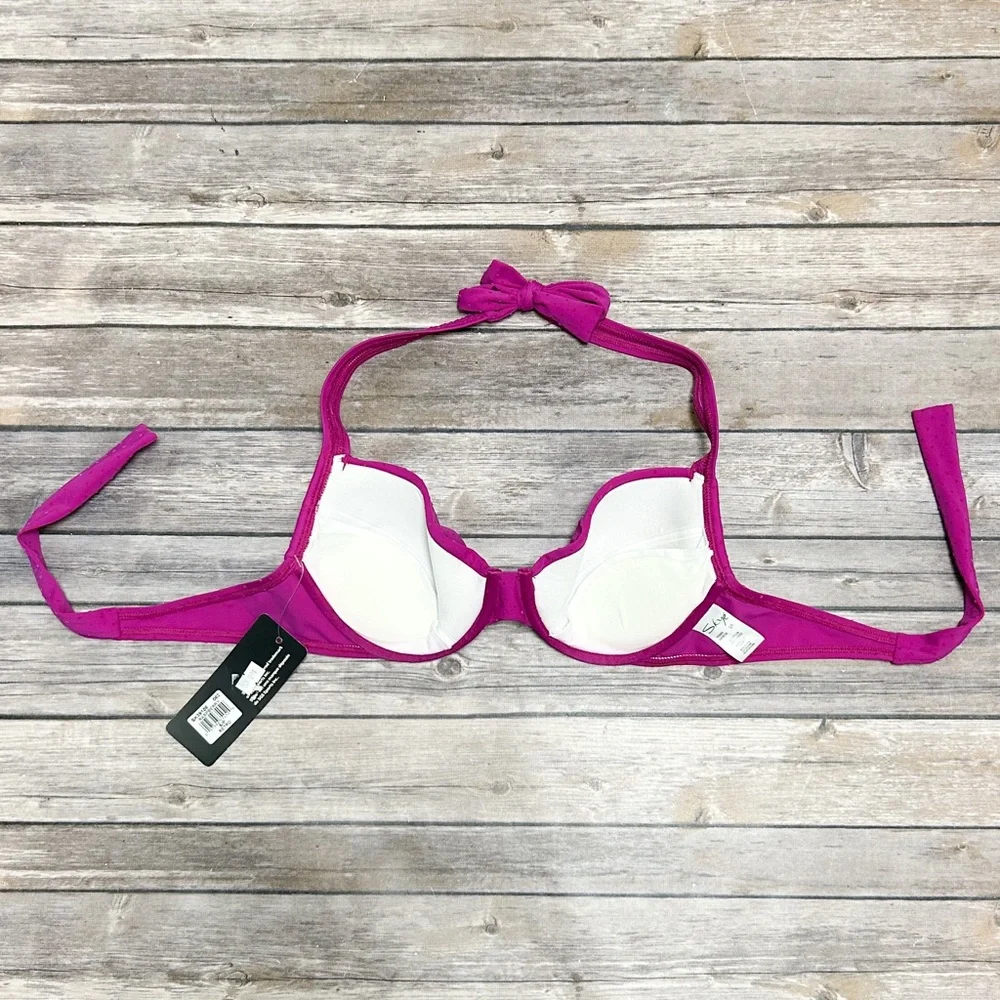 Skye Raspberry Purple Velveteen Polka Dot Push Up Halter Shirred Hipster Bikini